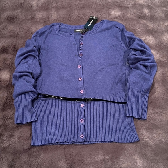Express Blue Cardigan Sweater with Thin Black Belt - Small (S) - Picture 1 of 6